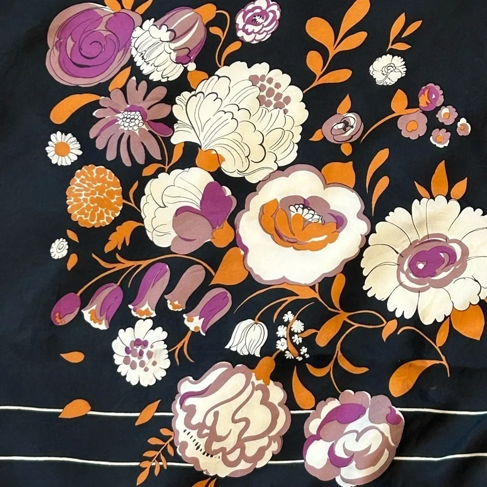 Dior Black and Gold Silk Floral Scarf 30x30